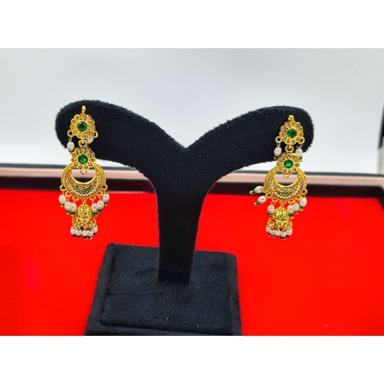 AD Earrings jhumka double flower design in pital pech green colour er-010