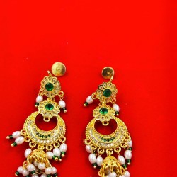 AD Earrings jhumka double flower design in pital pech green colour er-010