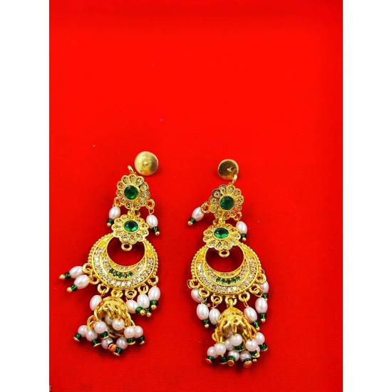 AD Earrings jhumka double flower design in pital pech green colour er-010