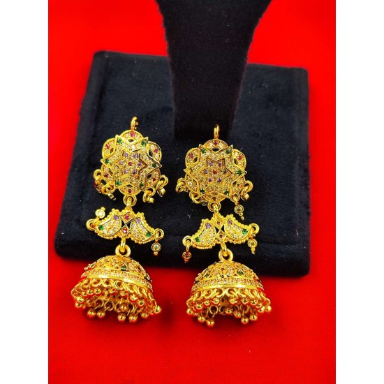 AD Earrings. Big jhumka star design with small ghunghru in multi colour er-012