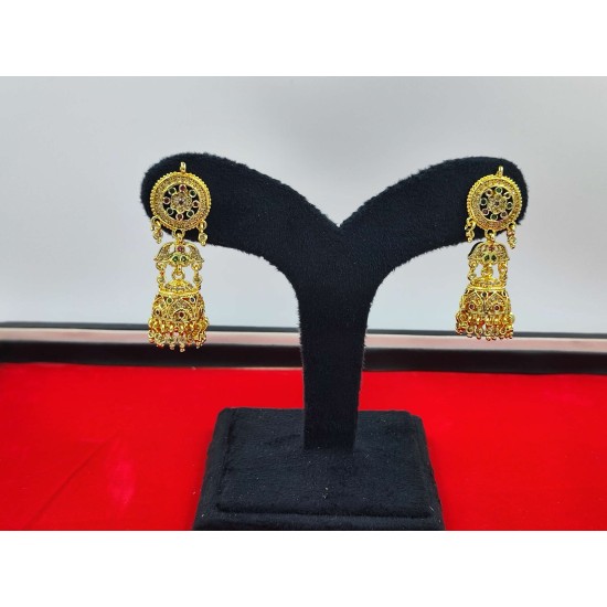 AD earrings with flower jhumar design in pital pech multi colour er-013