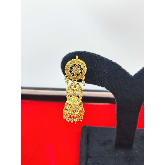 AD earrings with flower jhumar design in pital pech multi colour er-013