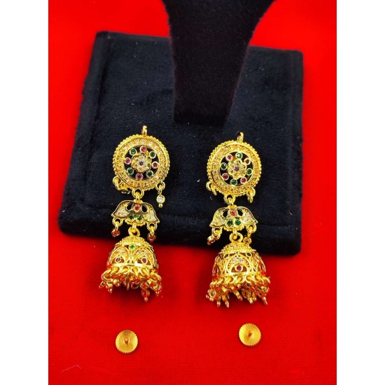 AD earrings with flower jhumar design in pital pech multi colour er-013