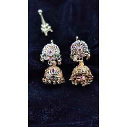 Gold Plated Ad Earrings Jhumka For Traditional Look In Pital Pech ER015