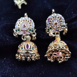 Gold Plated Ad Earrings Jhumka For Traditional Look In Pital Pech ER015