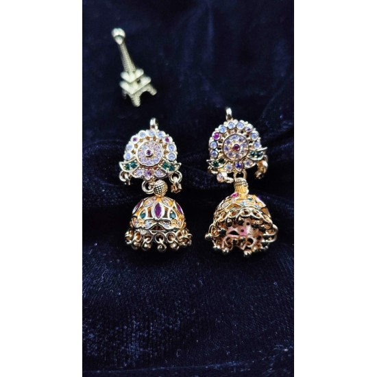 Gold Plated Ad Earrings Jhumka For Traditional Look In Pital Pech ER015