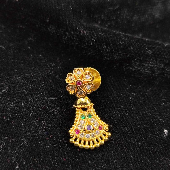 Traditional Ad Mini Earrings With Floral Design Motif In Multi Colour Stones ER016