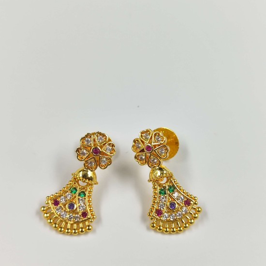 Traditional Ad Mini Earrings With Floral Design Motif In Multi Colour Stones ER016