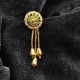 Ad Gold Plated Earrings With 3 Chain Hanging Design In Green Colour ER017