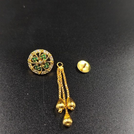 Ad Gold Plated Earrings With 3 Chain Hanging Design In Green Colour ER017