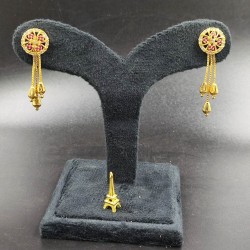 Ad Gold Plated Earrings With 3 Chain Hanging Design In Pink Colour ER018