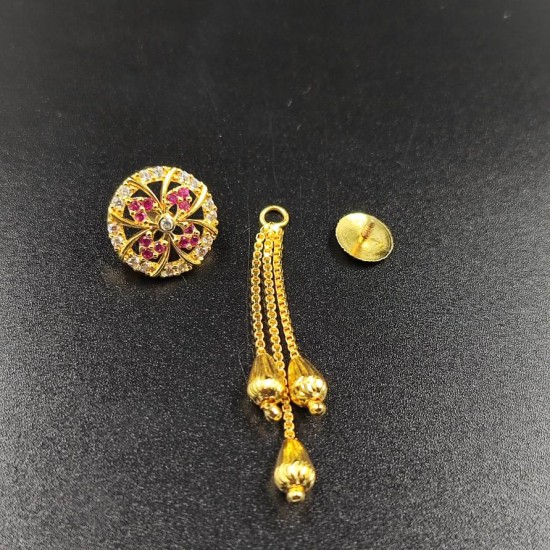 Ad Gold Plated Earrings With 3 Chain Hanging Design In Pink Colour ER018