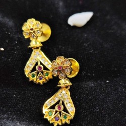 Traditional Ad Mini Earrings With Floral Design And Peacock Motif In Multi Colour Stones ER019