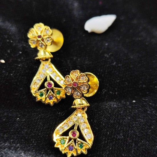 Traditional Ad Mini Earrings With Floral Design And Peacock Motif In Multi Colour Stones ER019