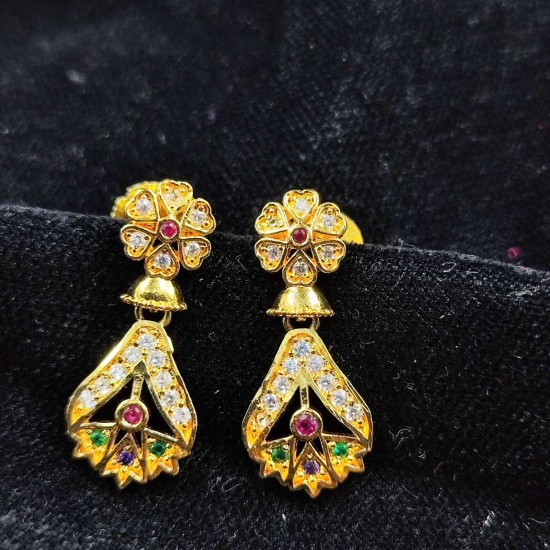 Traditional Ad Mini Earrings With Floral Design And Peacock Motif In Multi Colour Stones ER019