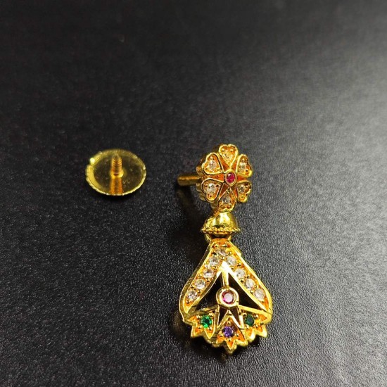 Traditional Ad Mini Earrings With Floral Design And Peacock Motif In Multi Colour Stones ER019