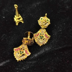 Traditional Ad Mini Earrings With Lotus Design Motif In Multi Colour Stones ER020