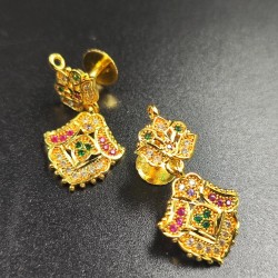 Traditional Ad Mini Earrings With Lotus Design Motif In Multi Colour Stones ER020