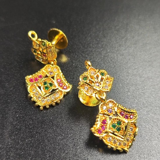 Traditional Ad Mini Earrings With Lotus Design Motif In Multi Colour Stones ER020
