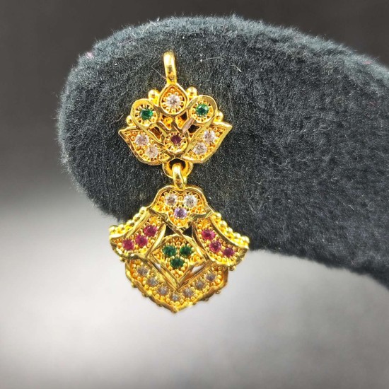 Traditional Ad Mini Earrings With Lotus Design Motif In Multi Colour Stones ER020