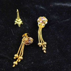 Ad Gold Plated Earrings With 3 Chain Hanging Design In Multi Colour ER021