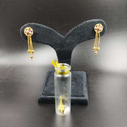 Ad Gold Plated Earrings With 3 Chain Hanging Design In Multi Colour ER021