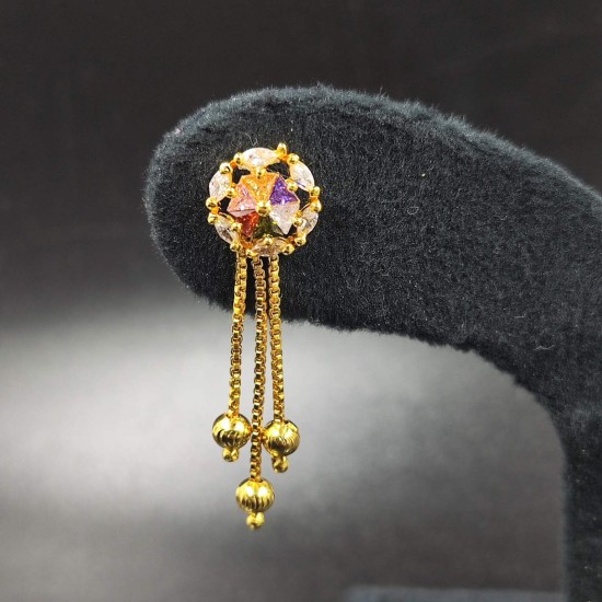 Ad Gold Plated Earrings With 3 Chain Hanging Design In Multi Colour ER021