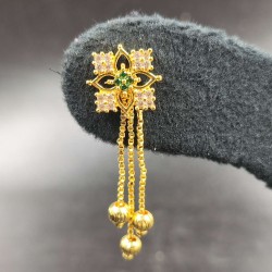 Ad Gold Plated Earrings With 3 Chains Hanging Square Design In Green Colour ER022