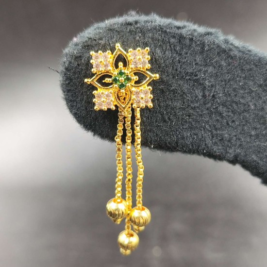 Ad Gold Plated Earrings With 3 Chains Hanging Square Design In Green Colour ER022