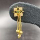 Ad Gold Plated Earrings With 3 Chains Hanging Square Design In Green Colour ER022