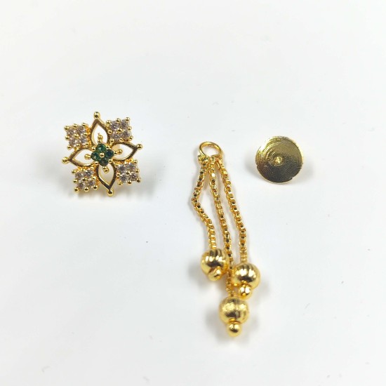 Ad Gold Plated Earrings With 3 Chains Hanging Square Design In Green Colour ER022