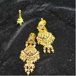 Ad Exquisite Traditional Gold Jhumka Earrings with Colorful Stones Perfect for Bridal and Party Wear ER023