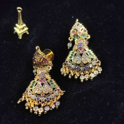 Ad Exquisite Traditional Gold Earrings with Colorful Stones Perfect for Bridal and Party Wear ER024