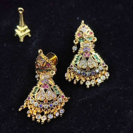 Ad Exquisite Traditional Gold Earrings with Colorful Stones Perfect for Bridal and Party Wear ER024