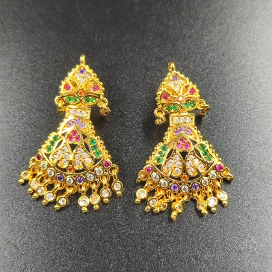 Ad Exquisite Traditional Gold Earrings with Colorful Stones Perfect for Bridal and Party Wear ER024
