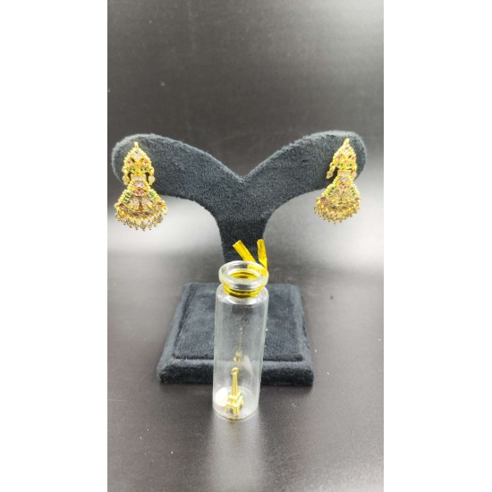 Ad Exquisite Traditional Gold Earrings with Colorful Stones Perfect for Bridal and Party Wear ER024