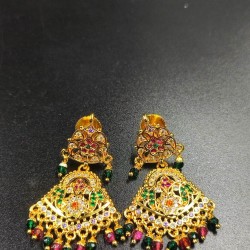 Ad Exquisite Traditional Gold Earrings with Colorful Hanging Beats Perfect for Bridal and Party Wear In Multi Colour ER025
