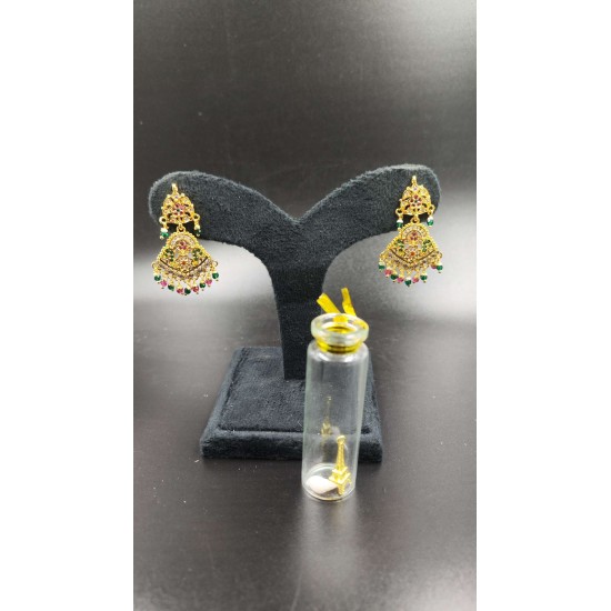 Ad Exquisite Traditional Gold Earrings with Colorful Hanging Beats Perfect for Bridal and Party Wear In Multi Colour ER025