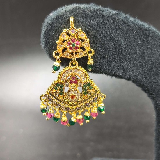 Ad Exquisite Traditional Gold Earrings with Colorful Hanging Beats Perfect for Bridal and Party Wear In Multi Colour ER025