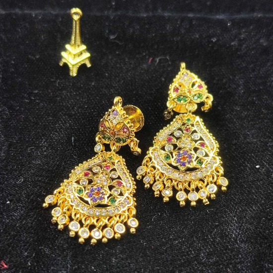 AD Earrings Heart and Kalash Design in Pital Pech Multi Colour ER026