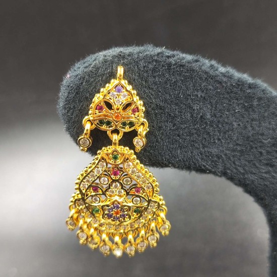 AD Earrings Heart and Kalash Design in Pital Pech Multi Colour ER026