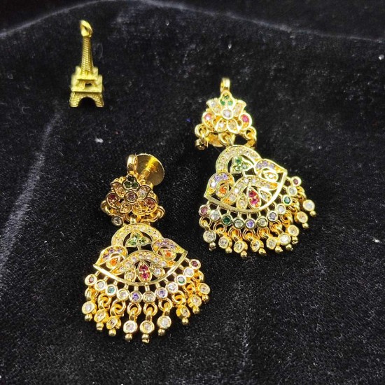 Ad Exquisite Traditional Gold Earrings with Colorful Stones Perfect for Party Wear ER027