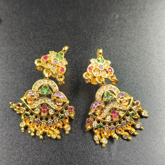 Ad Exquisite Traditional Gold Earrings with Colorful Stones Perfect for Party Wear ER027