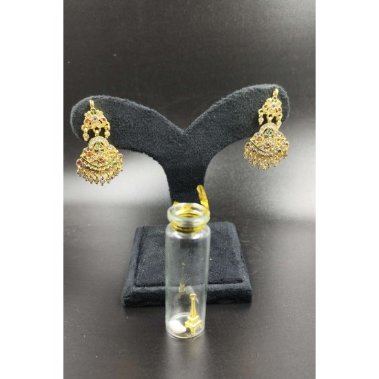 Ad Exquisite Traditional Gold Earrings with Colorful Stones Perfect for Party Wear ER027