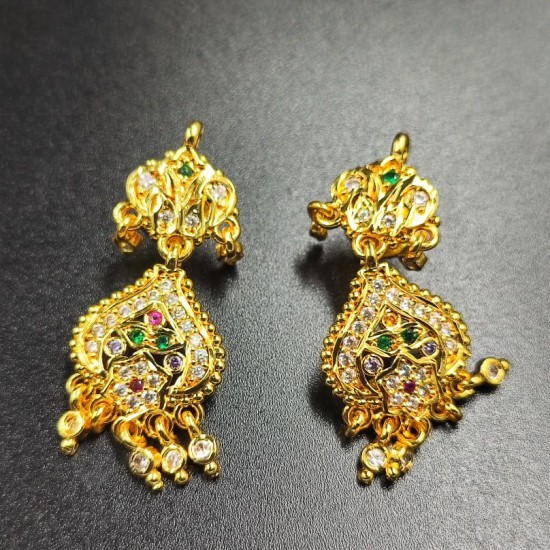 Ad Exquisite Traditional Gold Small Earrings with Colorful Stones ER028