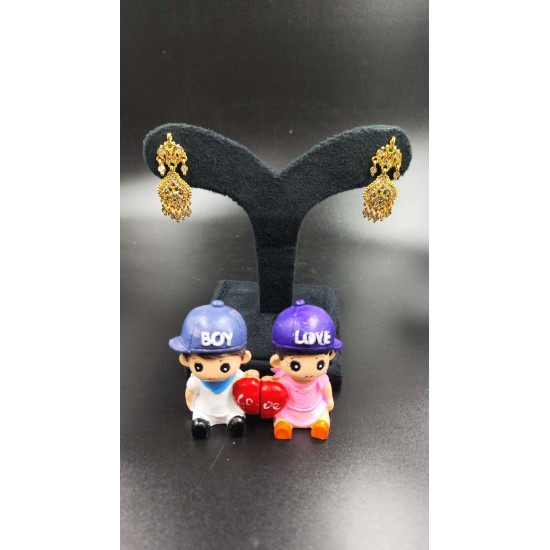 Ad Exquisite Traditional Gold Small Earrings with Colorful Stones ER028