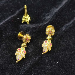 Traditional Ad Mini Earrings With Flower Design Motif In Multi Colour Stones ER029