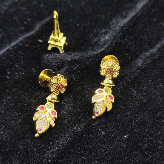 Traditional Ad Mini Earrings With Flower Design Motif In Multi Colour Stones ER029