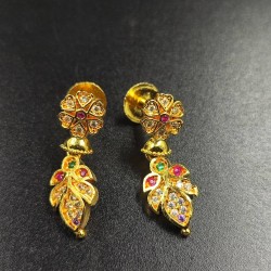 Traditional Ad Mini Earrings With Flower Design Motif In Multi Colour Stones ER029