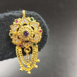 Traditional Ad Mini Earrings With Rose Design Motif with Double Chain Hanging In Multi Colour Stones ER032